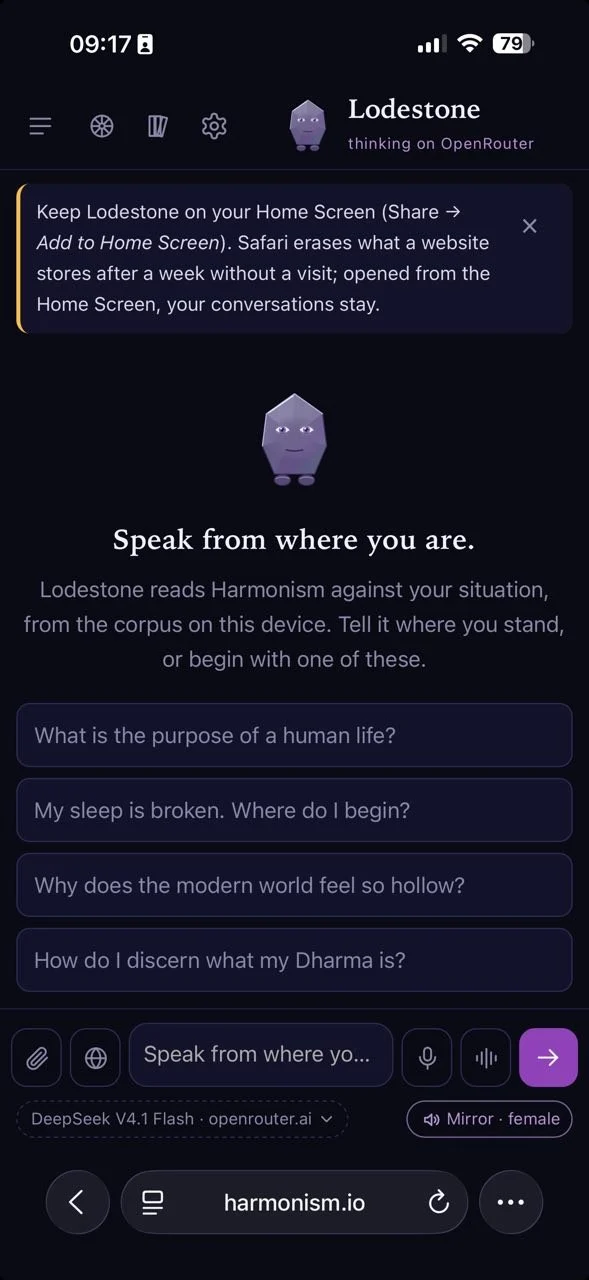 Lodestone open in Safari on an iPhone, with the ⋯ button